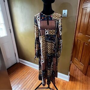 Zara Patchwork Printed Midi Dress Long Sleeve.  SZ S.  NWT